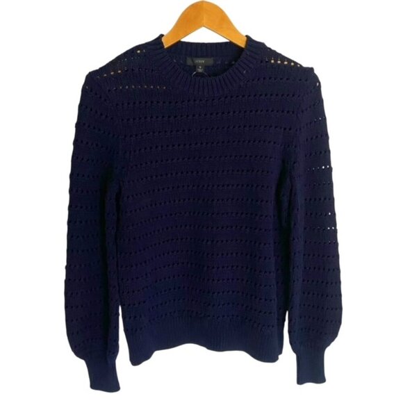 NWT J. Crew Balloon-Sleeve Pointelle Sweater in Navy Small